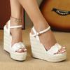 Women  High Heel Dress Shoes Summer Weave Solid Platform Wedges Open Toe Sandals Fashion  Shoes