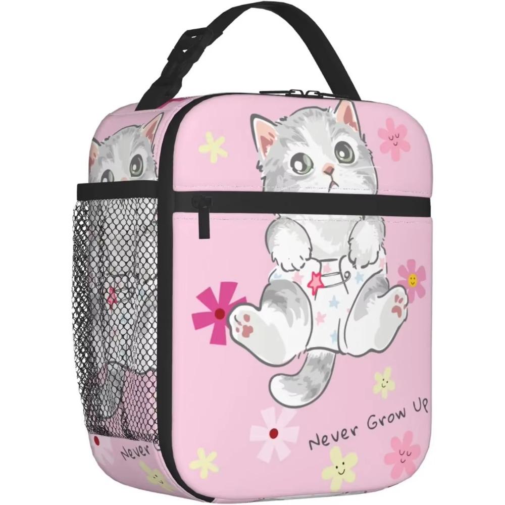 Милый кот розовый ланч-бокс многоразовый двойной герметичный изолированный ланч-бокс охладитель термосумка для работы пикника путешествия кемпинга