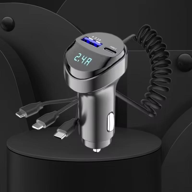 2-портовое USB 55 Вт быстрое автомобильное зарядное устройство для телефона 3.1A с дисплеем напряжения Автомобильный три в одном USB выдвижной зарядный кабель автомобильные аксессуары