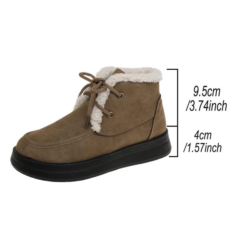 Модные Ретро Флисовые Толстые Теплые Ботильоны Женские На Шнуровке Платформа Снежные Ботинки Женские Зимние Из ПУ Кожи Короткие Плюшевые Ботильоны Женские