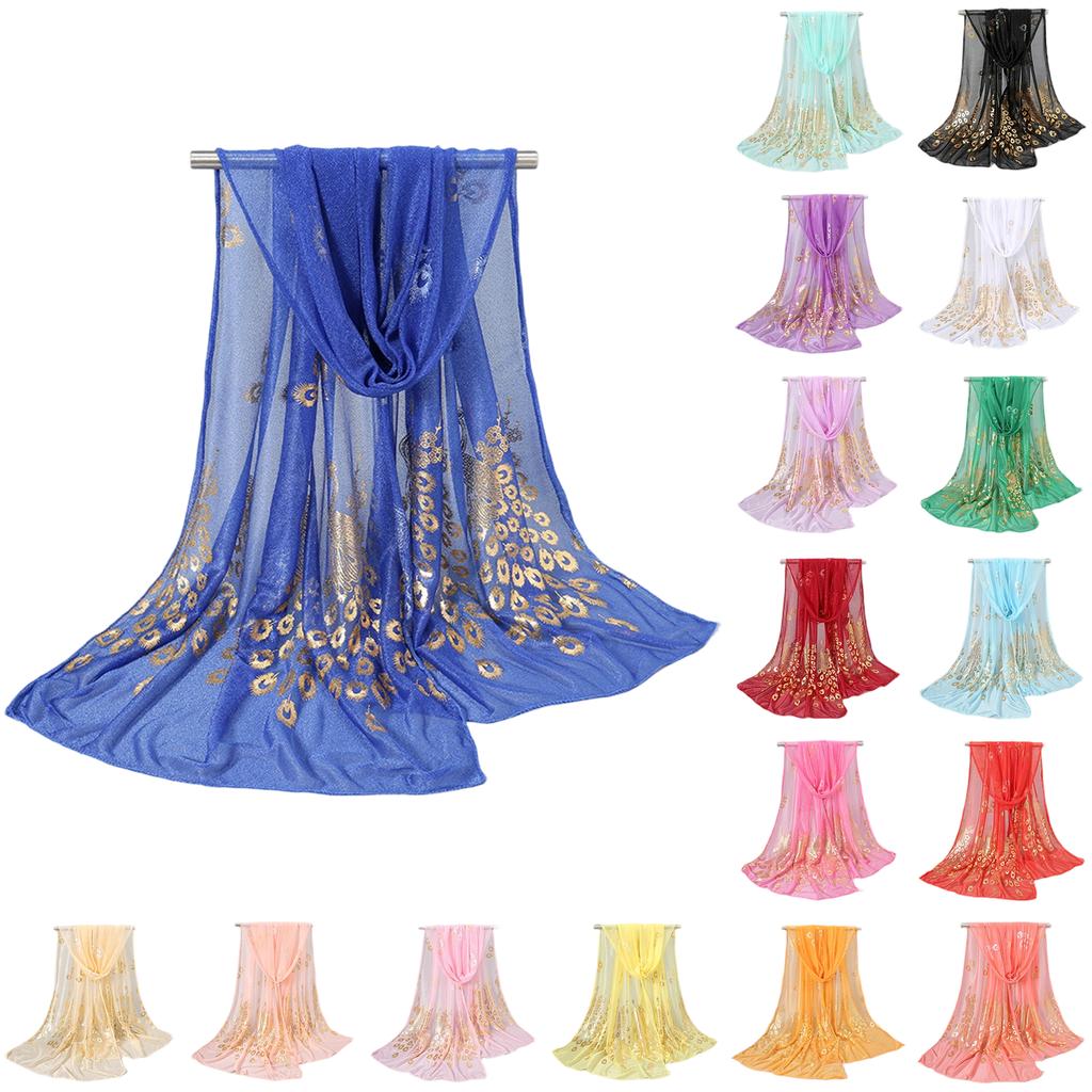 Женский элегантный темперамент, однотонный шарф с принтом павлина, легкая и удобная шаль