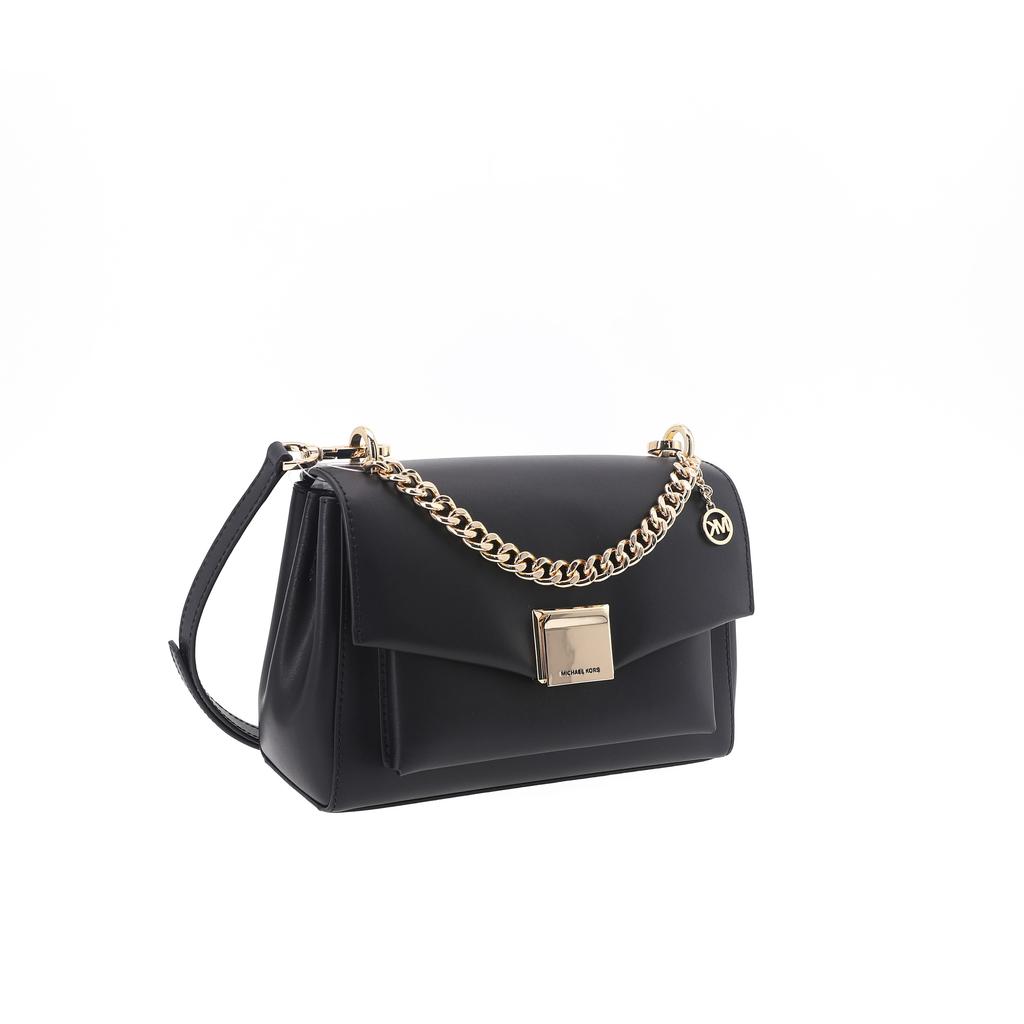 Michael Kors Lita Золотая Цепь Клапан Кожаная Сумка Через Плечо Средняя Женские сумки Черный 35T0GXPL2O-001