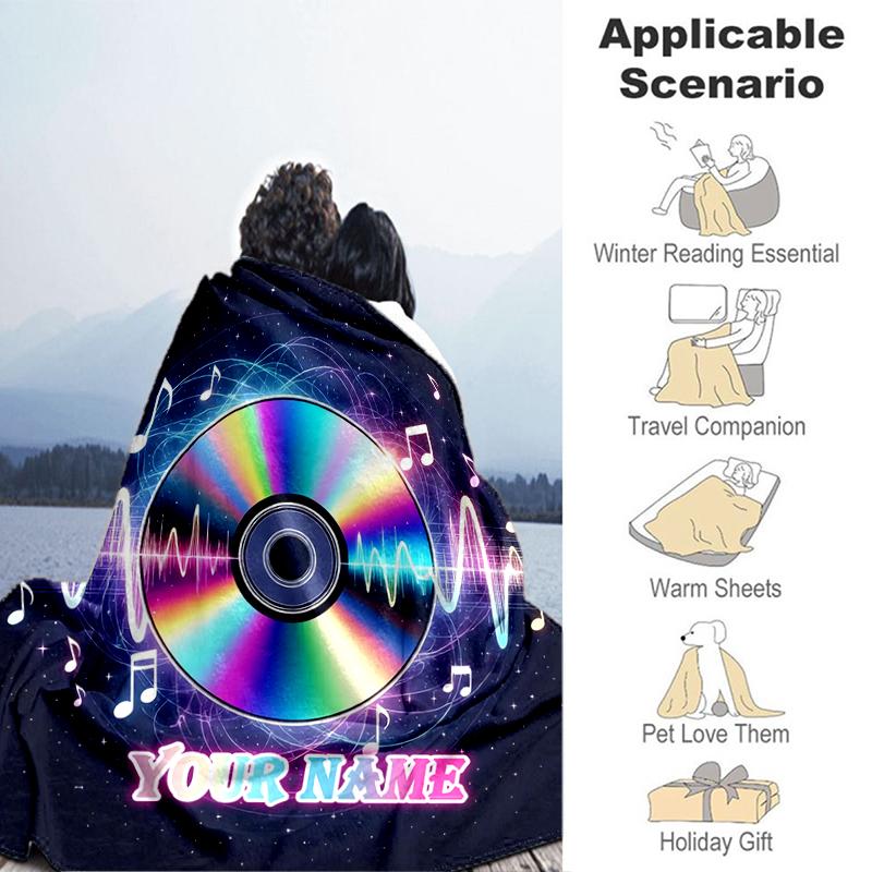 1PC Custom Name Music Waves flannel blanket versatile,all-season throw suitable for the living room,bedroom,camping,travel,and gift