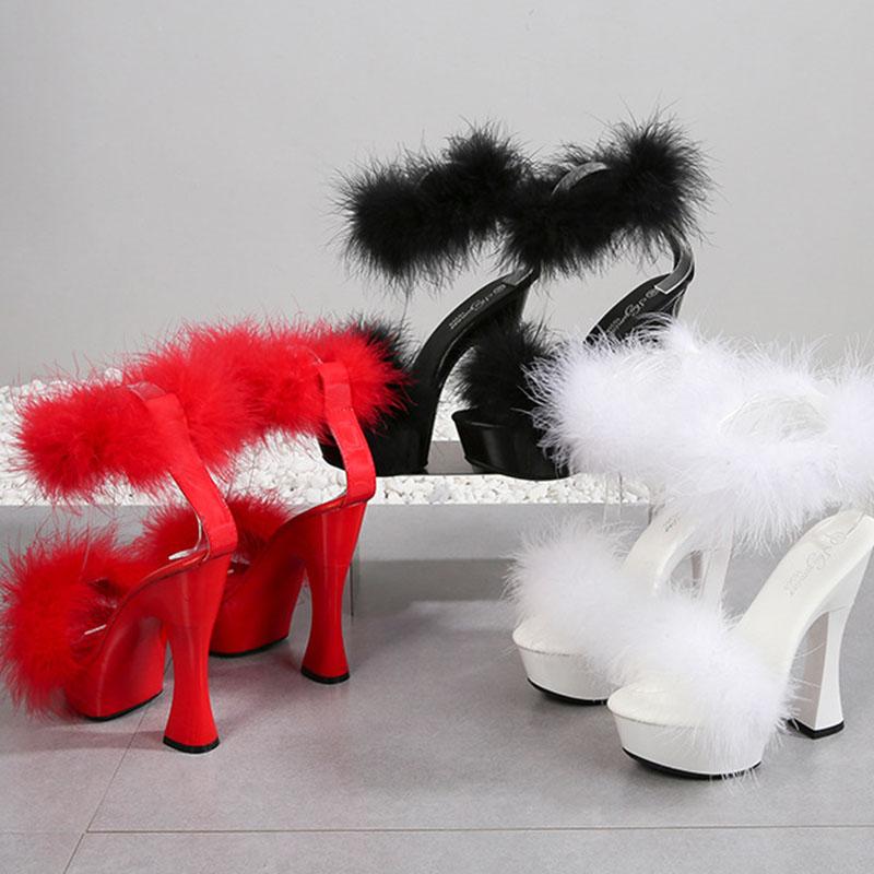 Женская обувь на высоком каблуке для ночного клуба, однотонная обувь на толстом каблуке из норки, Fairy Catwalk, серия 1106, каблук 14 см, платформа 4 см, LFD