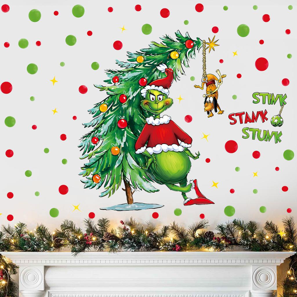 Рождественские стикеры на стену и окна Гринч! Мультяшный декор Зеленый Монстр для праздничного веселья, идеально подходит для преображения праздничного дома.