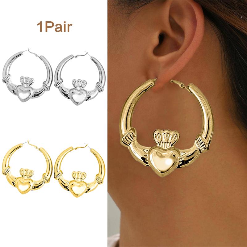 Большие Массивные Серьги-Кольца Кладдаagh Для Женщин Серьги Сильное Сердце Подарок На День Валентина Милые Акцентные Украшения Новинка 2025