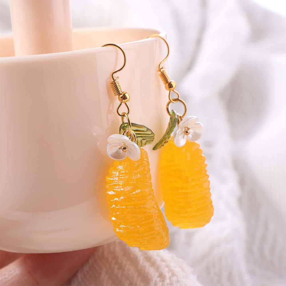 Leaf Orange Sliced Earrings Simulated Fruits Y2K Handmade Earrings Fruit Ear Jewelry  Women