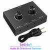 Bi-Directional Audio Switcher 2/4 Way 3.5mm Stereo Audio Switch 2x1/1x2 4x1/1x4 with Mute Button for PC Headphones Speaker