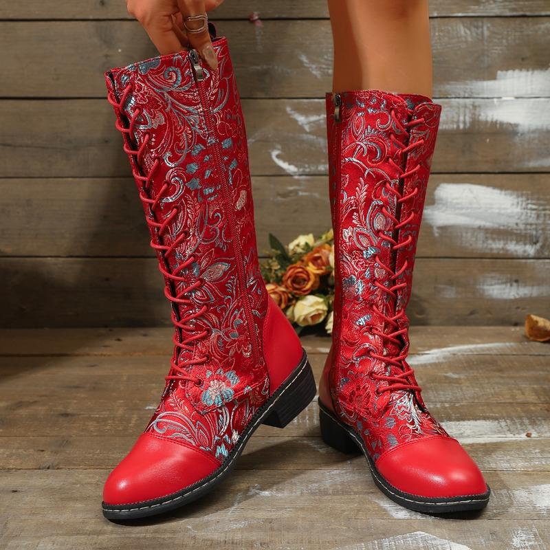 Fashion Lace-up Block Heel High Heel Mid-Leg Boots for Autumn and Winter New Women's Boots