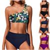 Women's Swimwear Bikini Solid Color Print Sexy One-shoulder Strap Split Swimsuit