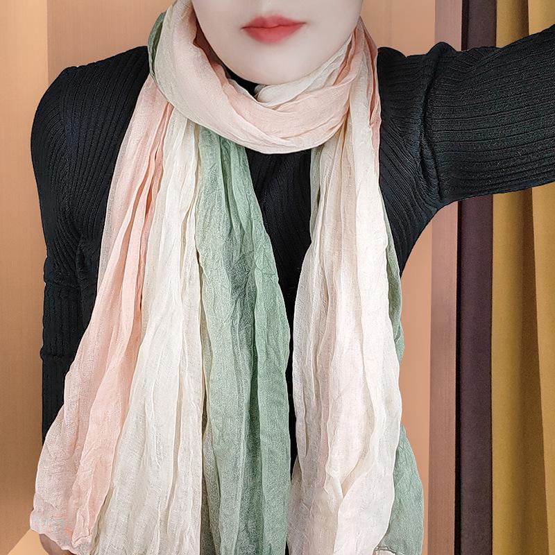 Trendy Gradient Cotton-Linen-Silk Scarf/Shawl for Women - Sun Protection & Dual-Use for All Seasons