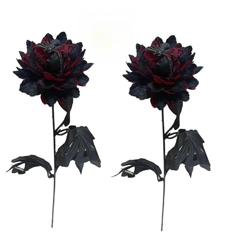 Halloween Artificial Flowers With Spider Black Faux Dahlia With Stem For Vase Gothic Table Centerpieces Home Party Decor