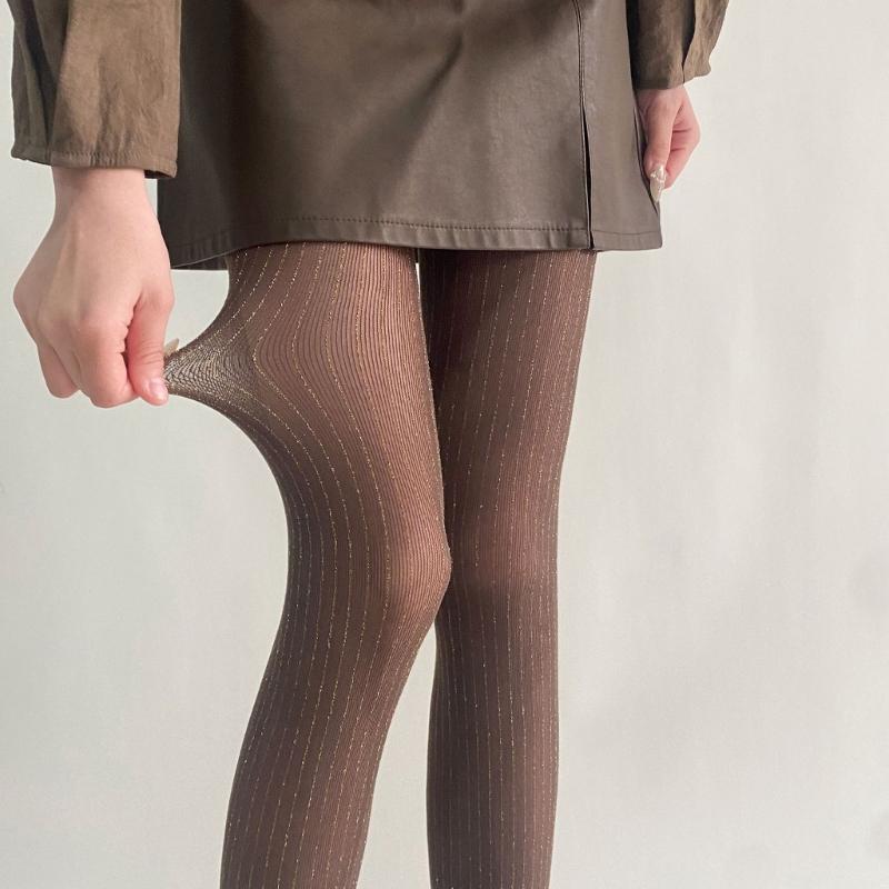Women Thin Colored Stockings Shimmering Striped Sexy Semi Sheer Pantyhose Tights