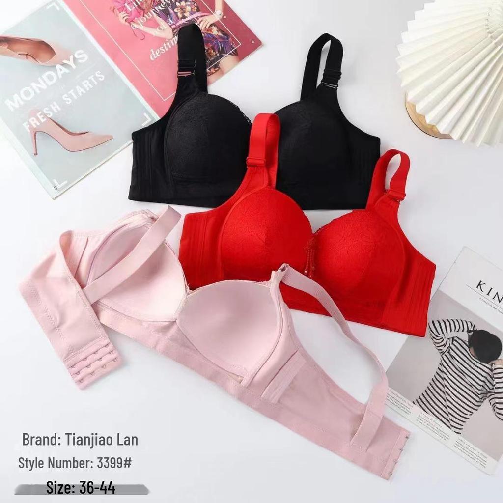 Plus Size Wire-Free Lace Bra: Breathable, Push-Up, Side Support, Anti-Sagging, Slimming Effect for Middle-Aged and Elderly Women