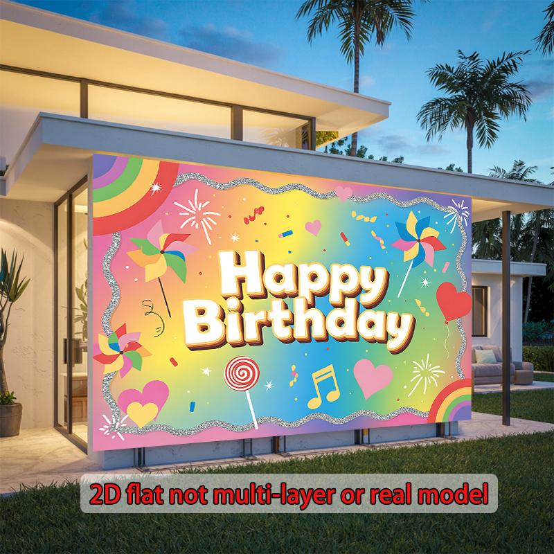 2D plane, cheerful birthday rainbow background cloth, birthday party decoration, living room decoration, polyester fiber