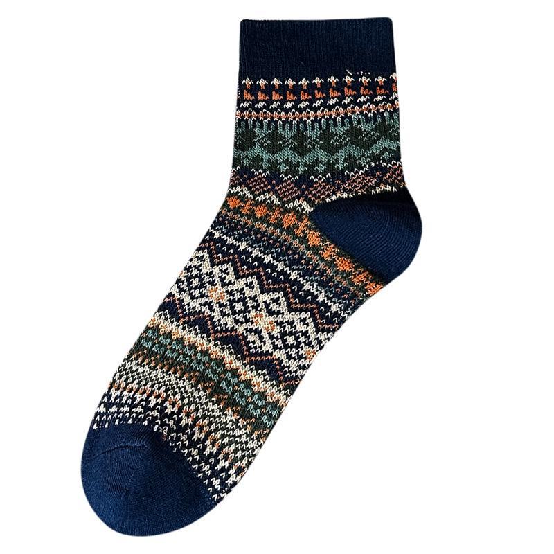 Мужские хлопковые носки средней длины в этническом стиле — толстые, двухспальные, идеально подходят для осени и зимы