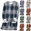 Women's Fashion Plaid Print Round Neck Long Sleeve Plush Winter Warm Pullover Top