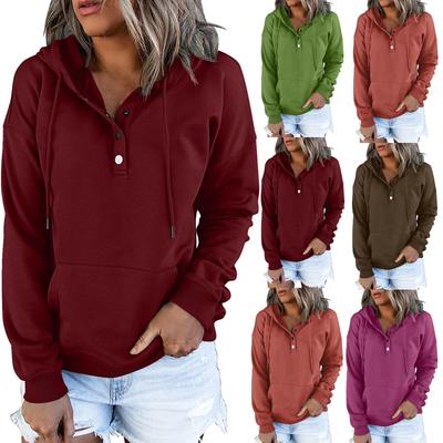 Женские пуловеры с капюшоном Топы Повседневные толстовки на пуговицах с длинным рукавом и карманом