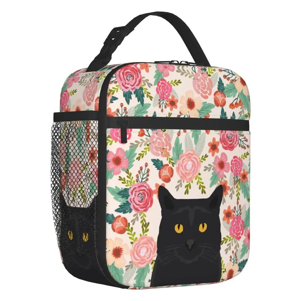 Black Cat Insulated Lunch Bag for Women Leakproof Autumn Pumpkin Coffee Thermal Cooler Lunch Box Office Work School