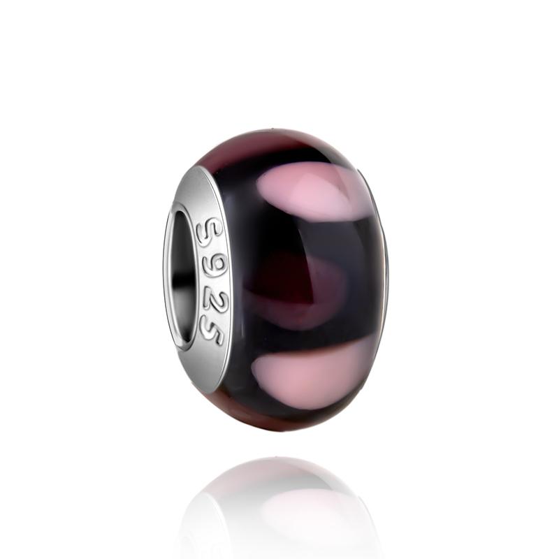 Муранское стекло Серия стерлинговое серебро 925 пробы Медный павлин синий и лепесток цветка Вращается Шарм Подходит для браслета Женские изящные циркониевые аксессуары