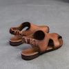 Johnature Hollow Out Breathable Comfortable Flat Sandals Retro Genuine Leather Casual Women's Shoes
