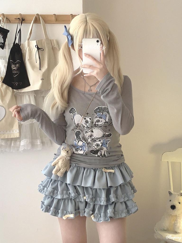 Мини-юбка с бантом для женщин Каваи Милая юбка-торт с оборками Шорты для девочек Харадзюку Одежда в японском стиле