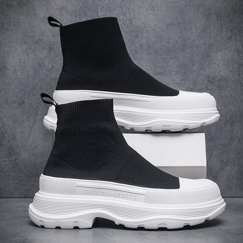 Мужская обувь модного бренда, высококачественная летающая плетеная обувь, высокие туфли-носки, дышащая и удобная обувь на толстой подошве, увеличивающая рост, повседневная спортивная обувь