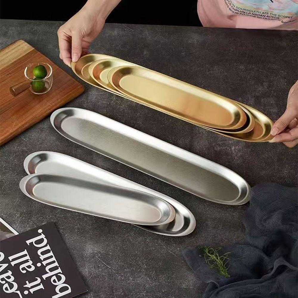 Stainless Steel Picnic BBQ Plate Long Plate Food Serving Dish Sushi Plate Outdoor Tableware