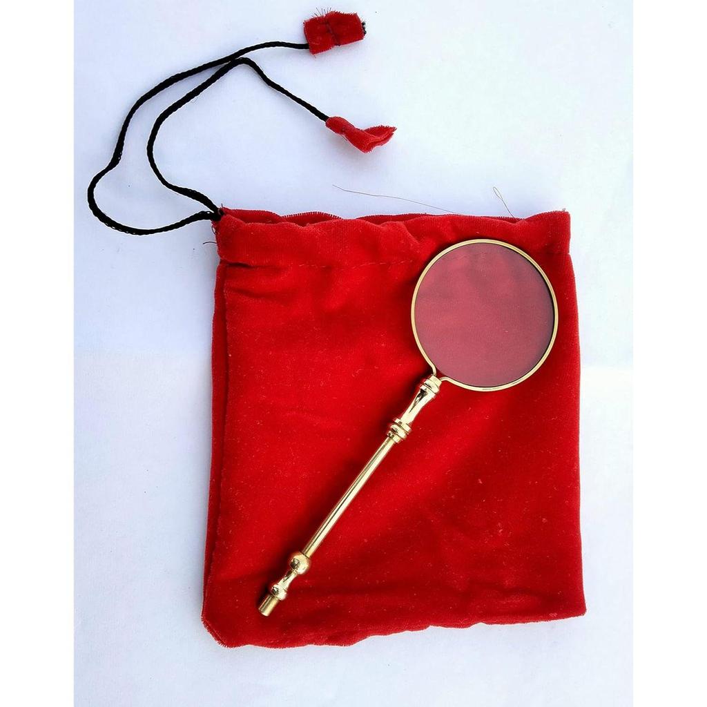 Brass Magnifying Glass Vintage Magnifier Pocket Portable with Velvet Pouch Bag Gift