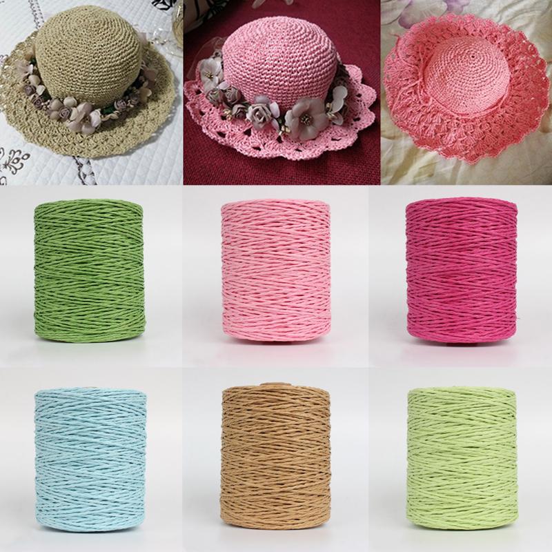 280M/Roll Cushion Baskets Knitting Material Hat HandBag Colorful Threads For Summer Hand Knit Crochet Natural Raffia Straw Yarn