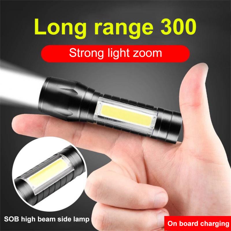 Portable LED Flashlight Zoom Focus Torch Lamp Rechargeable USB Lantern COB Built In Battery Q5 Waterproof Camping Lights