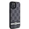Dkny Leather Checkered Mono Pattern & Printed Stripes Case For Iphone 15 Plus / 14 Plus - Black
