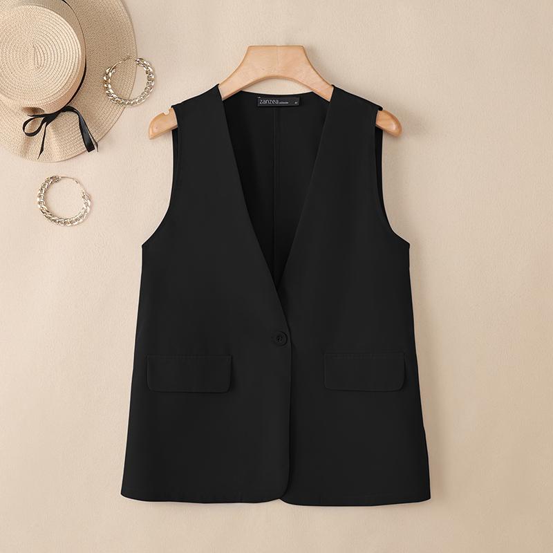 ZANZEA Женский летний повседневный жилет без рукавов с V-образным вырезом, однотонный
