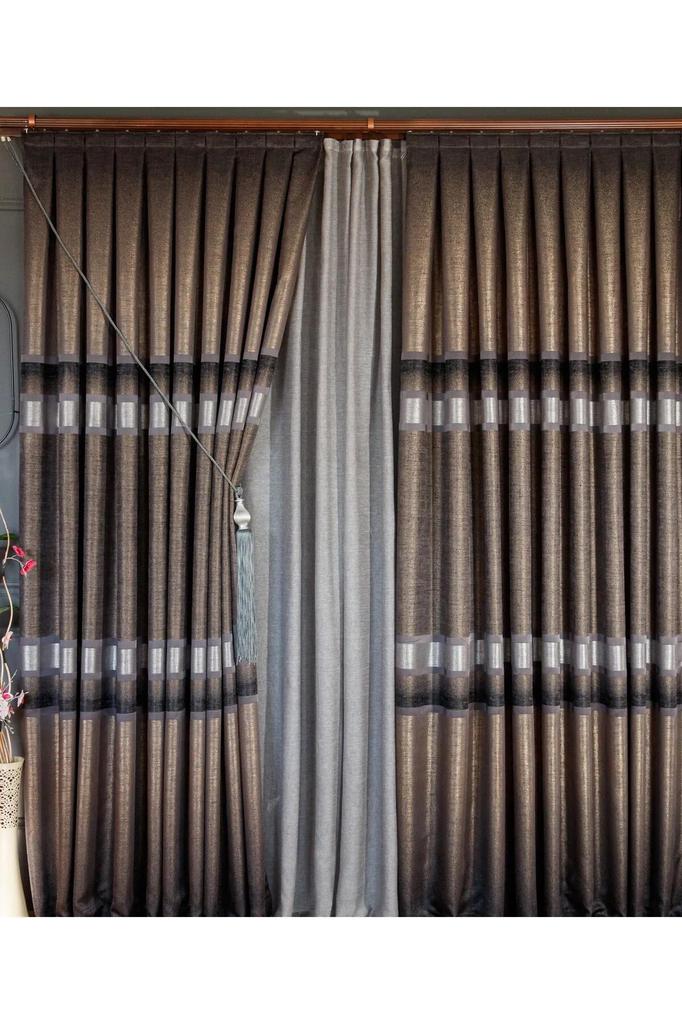 EPeddler Home Одностворчатая занавеска в золотисто-серебряную полоску, плотно плиссированная, жаккардовая, с ярким рисунком