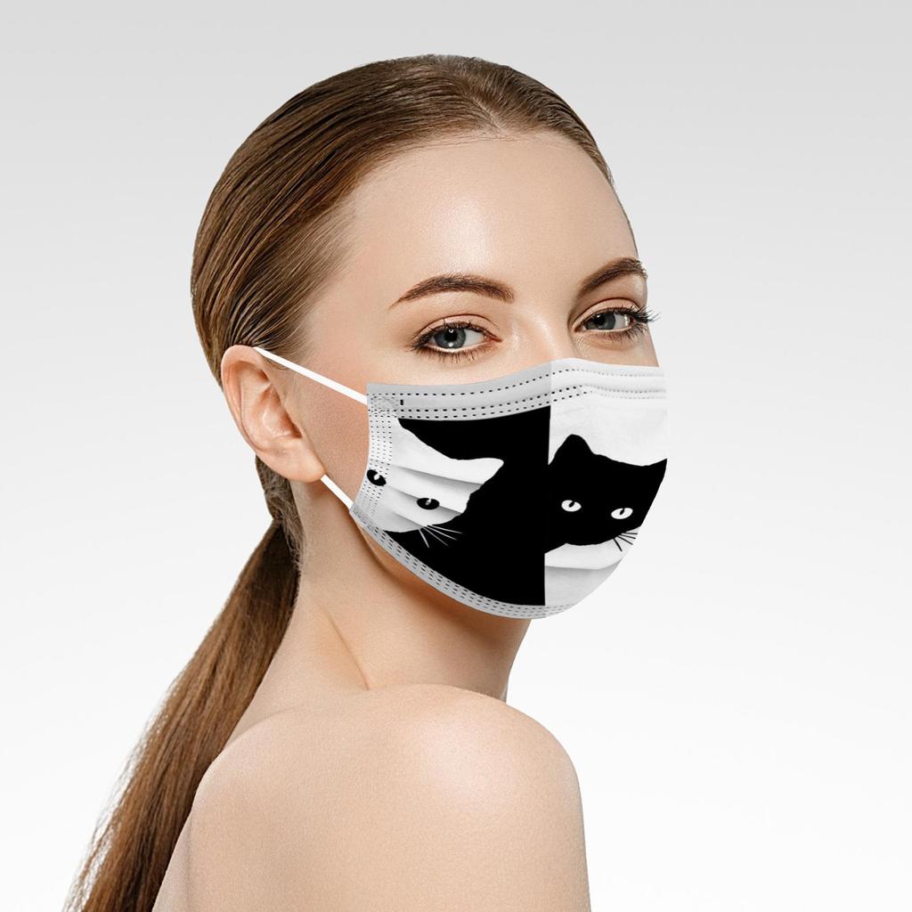 10/20/30/50/100 шт., дышащая 3-слойная одноразовая маска для взрослых с кошачьим принтом