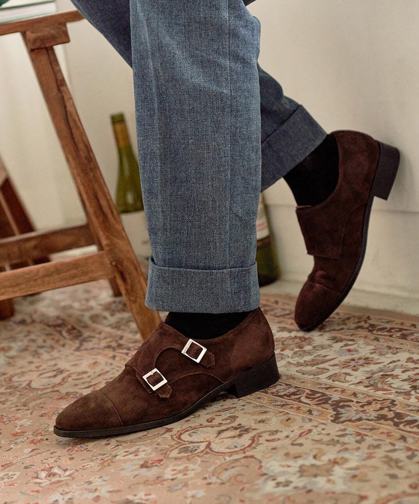 Allclassic Alc1003 Adore Straight Tip Double Monk Strap_D.Brown Suede