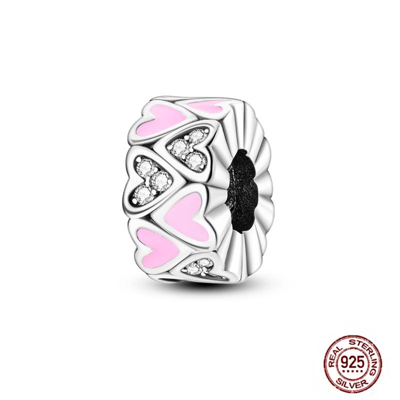 Round 925 Copper Clasp Pave Clip Charms Blue Star Moon Butterfly Slide Safety Chains Spacer Beads Fits Original Bracelet Zircon