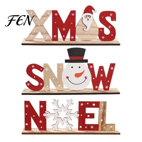 Wood Letter Ornament Wooden Christmas Table Sign, XMAS SNOW NOEL Tabletop Sign with Festive Party Decor Base, Hollow Centerpiece for Xmas Decorations