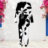 Women Plus Size Round Neck Long Sleeve Printed Black White Cuffed Top And Cuffed Pants Two Piece Set