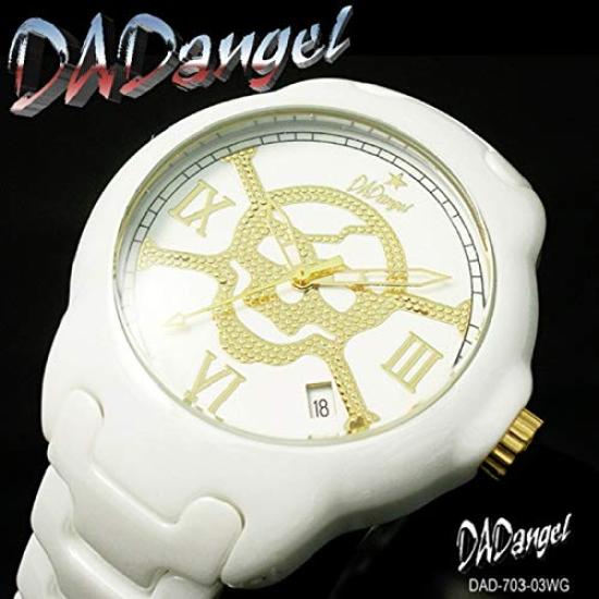 DAD ANGEL Dad Angel Allergy Relief Роскошные часы с полностью керамическим циферблатом в виде черепа и календарем Японский кварцевый простой браслет с инструментом для регулировки Подарочный белый