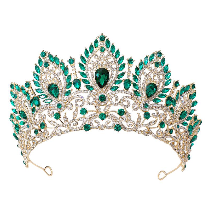 Cenmon Royal Queen Green Crown Big Diadem Bride Tiara Crowns for Women Bridal Wedding Party Crown Hair Dress Jewelry Accessori