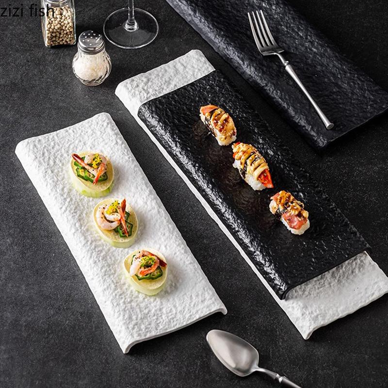 Керамическая длинная полоса с узором из камня, ресторанная тарелка для суши, десертная тарелка, тарелки для закусок, креативная посуда для молекулярной кухни