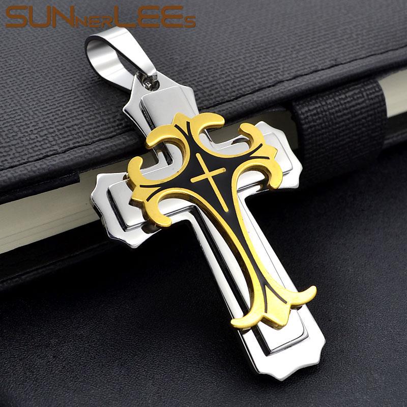 Ожерелье из нержавеющей стали с крестом Иисуса Христа, византийская цепочка, серебряный цвет, позолоченный, для мужчин и мальчиков, подарок Sp208