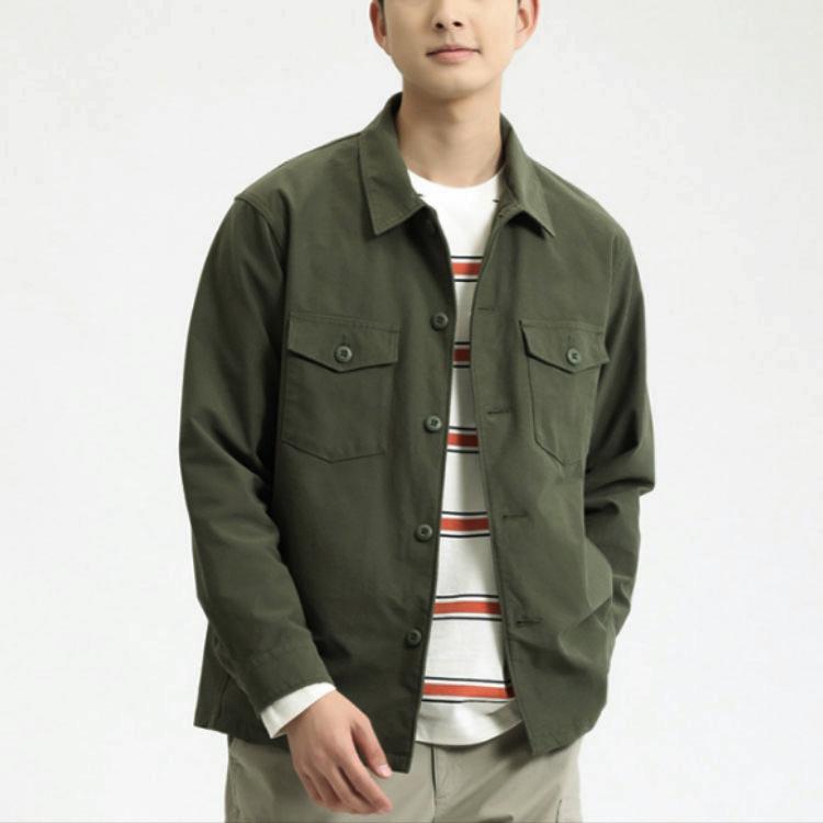 Uniqlo Однотонная куртка с карманами, однобортная, унисекс, темно-оливковая 455093-57
