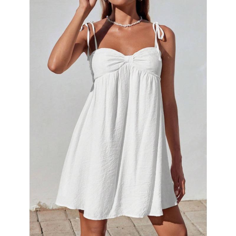 Летняя мода Удобное однотонное платье на бретелях свободного кроя