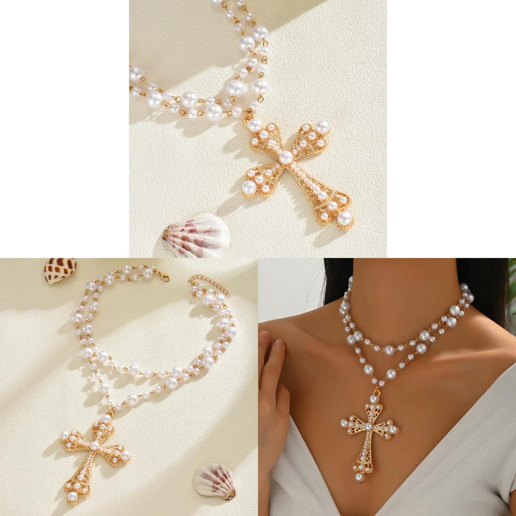 Oversized Cross Pendant Necklace With Alloy Charm For Female Punk Casual Wear