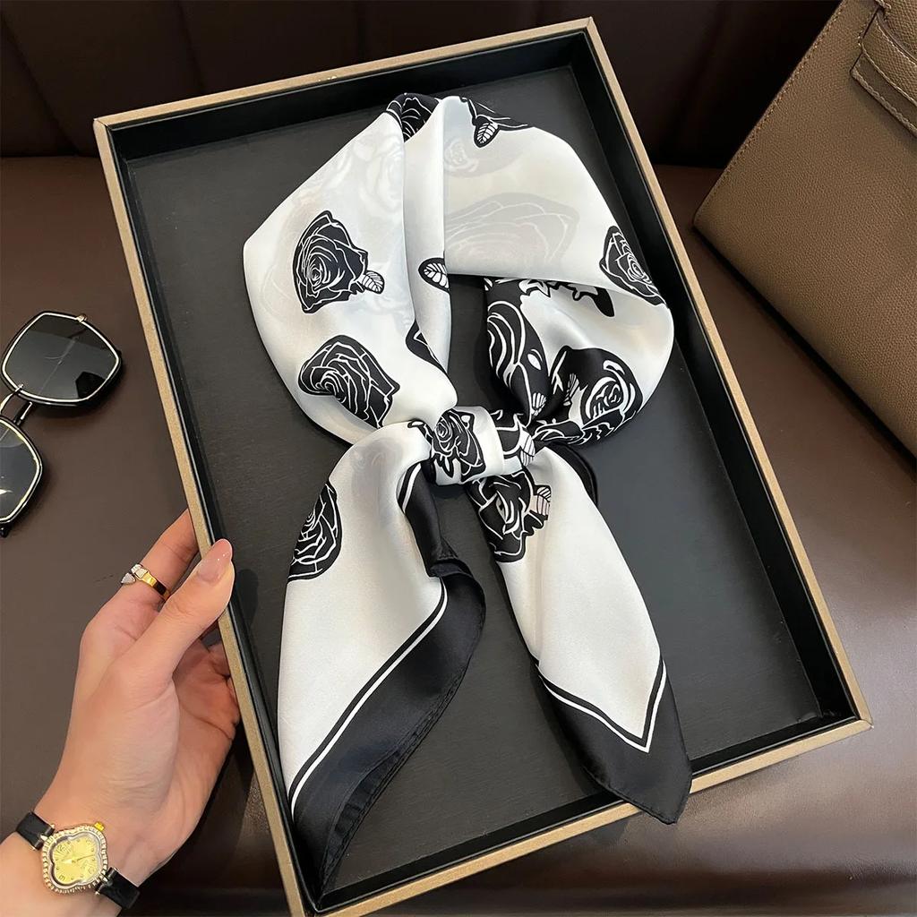 70cm Square Scarf Women Fashion Floral Hairbands Neckerchief Bandanas Foulard Female Print Shawl Wrap Hijab