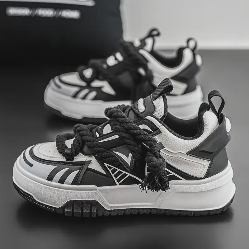 Мужские модные яркие повседневные лоферы: Персонализированный ремешок из пеньковой веревки, кроссовки на толстой подошве