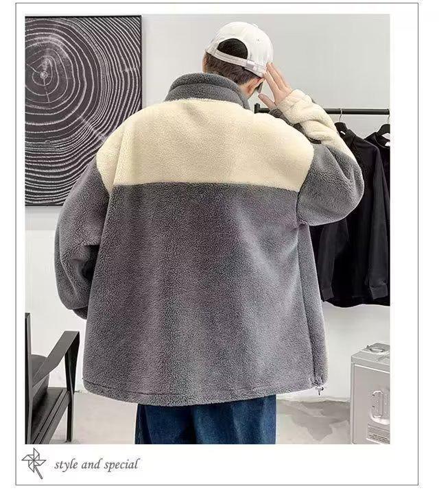 Мужская куртка из овчины - Модная корейская зимняя рабочая одежда, Свободная, Плюс бархат, Утепленный верх