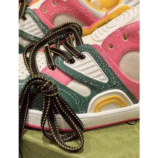 Gucci Женские низкие кожаные кроссовки-корзины розово-зеленые 725905 AABB6 3152